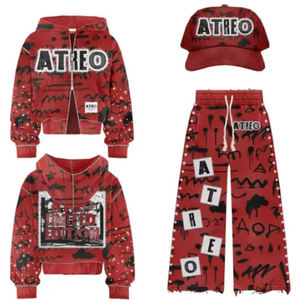 Ensemble de survêtement de qualité supérieure, col montant, imprimé, avec fermeture éclair, veste et pantalon - Product Image 4