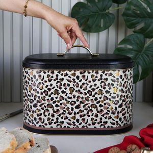 Caja de pan de Metal con patrón de estampado de leopardo dorado de 178x338x200mm con asa y contenedor de almacenamiento de alimentos de 9,8 L - Product Image 4