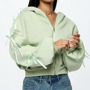 เสื้อฮู้ดผู้หญิงฤดูใบไม้ร่วงพิมพ์ลายเสื้อครอปสตรีทโอเวอร์ไซส์ลำลองมีซิปมีฮู้ดเสื้อสเวตเชิ้ตด้านหน้ามีแขนเสื้อแต่งลาย - Product Image 6