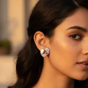 Boucles d'oreilles clous en argent 925, cœur rose, diamant taille poire, or rose, or blanc, pendantes, tendance, plaqué or, pierre naturelle, cadeau pour femme - Product Image 1
