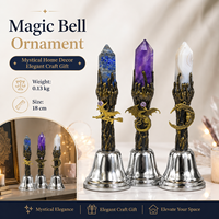 Ornement Cloche Magique en Cristal Naturel avec Motif Sorcière, Dragon et Lune, Décoration Mystique Gothique pour la Maison, Cadeau de Collection