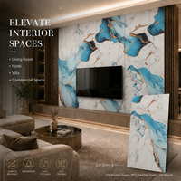 Panneau mural décoratif en PVC MORLENX, feuille de marbre bleu et blanc avec veine dorée de luxe, effet marbre UV