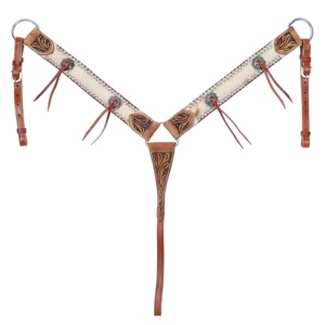 Ensemble de bride et de sangle de poitrail en cuir véritable de style classique, réglable, accessoire d'équitation, design personnalisable - Product Image 3