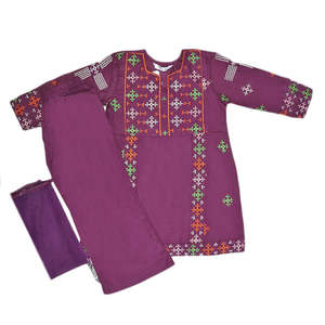 ชุดผ้าฝ้ายปักลายสำหรับเด็กผู้หญิง 3 ชิ้น - สีม่วง - Product Image 4