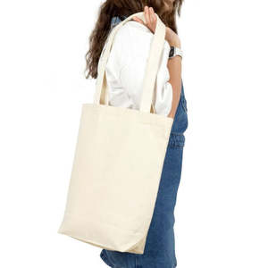 Sac fourre-tout en toile naturelle de 10 oz avec poignées tissées, couleur unie, taille 14 x 16 x 4 (35 x 40 x 10 cm) - Product Image 1