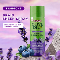 Spray Brillance pour Tresses à l'Huile d'Olive 421ml, Huile d'Açaï et Biotine, Nourrissant Cheveux et Cuir Chevelu, Parfum Lavande