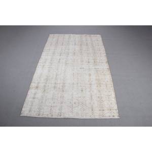พรมตุรกีขนาดใหญ่ 5x8.2 ฟุต พรมวินเทจ พรมขนสัตว์สีขาว - Product Image 1