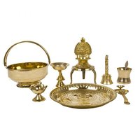 Ensemble de Pooja en acier inoxydable massif indien, design moderne, fait main, cloche décorative en laiton, finition dorée, couvercle anti-corrosion, pour cadeaux