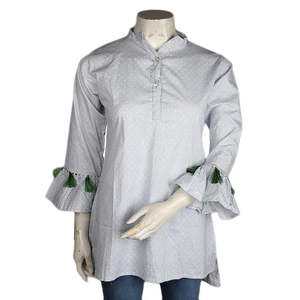 Women's Printed Top - Light Grey - Product Image 3