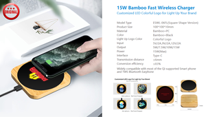 Eco Friendly Bamboo Wireless <b>Charger</b> | Round Fast Charging Pad with Custom Logo for Smartphones - Product Image 4