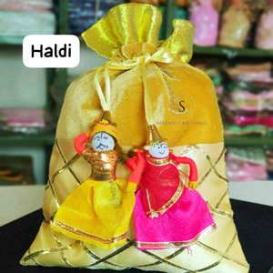 Mini bolsa de Potli con marioneta pareja boda Favor Potli bolsa Rajasthani marioneta pareja bolsa de regalo para fiesta de boda - Product Image 2