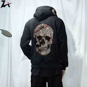 Sudadera con Capucha de Invierno Personalizada para Hombre, Manga Larga, Diseño de Calavera, Talla Grande, Bordado 3D, Pedrería, Algodón Grueso y Pesado, Estilo Holgado - Product Image 1