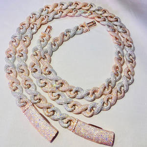 Conjunto de Cadena y Pulsera Cubana de Moissanita Chapada en Oro Rosa y Rodio de Dos Tonos de Lujo, Joyería Hip Hop con Incrustaciones, Regalo y Fiesta, Brillo VVS - Product Image 1