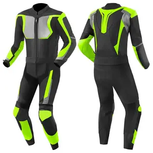 Traje de motocicleta para hombre, moto de cuero real, dos piezas, traje de motorista con protección de armadura, ropa deportiva personalizada