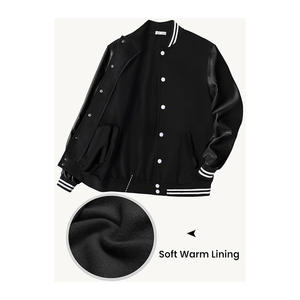 Veste universitaire coupe ajustée pour hommes College Baseball Letterman Bomber Coat Manches en cuir Toile élégante Tenue décontractée Élégante - Product Image 2