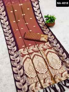 Sari de seda suave de uso tradicional indio con borde de trabajo de diseño de tejido y pallu de Zari rico con blusa del mismo diseño - Product Image 6