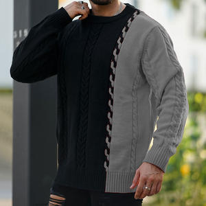 Jersey de manga larga de Color de costura suelta de invierno de alta calidad, suéter de moda informal con cuello redondo, prendas de punto para hombres - Product Image 3
