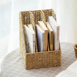Divided seagrass file stand sustainable raffia magazine container desktop office table accessories - Product Image 1