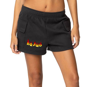 Shorts streetwear pour femmes, taille haute, 100% coton, avec poches cargo latérales, taille élastique, vêtements décontractés d'été, OEM/ODM - Product Image 1