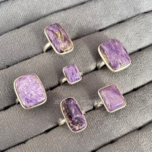 Anneau ovale en argent sterling 925 avec pierre précieuse charoïte originale, tendance et très vendu, prix d'usine, bijoux pour femmes - Product Image 3