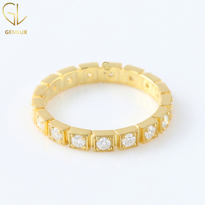 Anillo DE BODA Art Deco Full Eternity, corte redondo Original Moissanite Diamond Milgrain 14K oro sólido anillo de compromiso de eternidad - Product Image 4