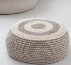 Offre Spéciale doux en peluche Crochet fil tricoté pouf pouf tissé rond sol pouf repose-pieds pouf tabouret os incrustation Console