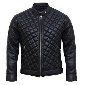 Veste en cuir d'agneau véritable matelassée pour homme de haute qualité - Product Image 3