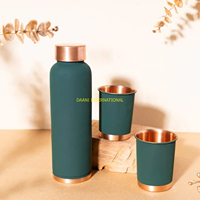 Ensemble de bouteilles d'eau en cuivre rouge comprenant 2 gobelets-anti-fuite ayurvédique pour les voyages à domicile, le bureau et la salle de sport-Idéal pour faire bouillir de l'eau