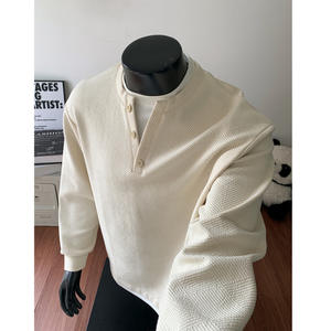 เสื้อสเวตเชิ้ตคอเต่าติดกระดุมสำหรับผู้ชาย ผ้าฝ้าย 100% 280GSM ไซส์ใหญ่ ทรงหลวม ไหล่ตก แบบเรียบ สองชั้น - Product Image 4