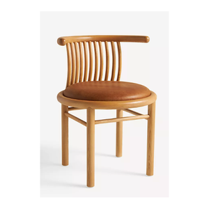 Silla de comedor de madera maciza moderna hecha a mano con respaldo de rejilla y cojín marrón redondo para uso en apartamentos y villas - Product Image 1