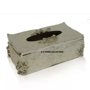 Boîte à mouchoirs en acier inoxydable brillant finition luxe style laiton branche attachée design élégant porte-serviettes - Product Image 3