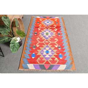 Classic Kilim Red <b>Brown</b> <b>Wool</b> Rug 2,8 X 5,4 ft Turkish Classic Style Abstract Pattern for Living Room Hallway 10mm Latex - Product Image 4