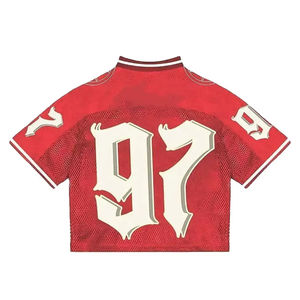 Maillot de rugby rétro ample en maille respirante, style boxy court, personnalisé avec faible MOQ, pour le football américain, brodé OEM - Product Image 6