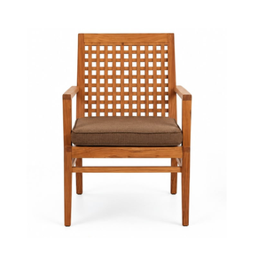 Fauteuil d'extérieur en teck massif avec dossier en treillis et coussin marron, mobilier de jardin pour hôtel et complexe hôtelier - Product Image 2