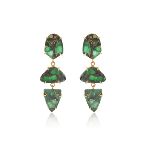 Chapado en oro Mohave Esmeralda cobre turquesa pendiente prog ajuste hecho a mano pendiente triangular pendientes colgantes gota mujer regalo - Product Image 1