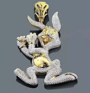 3.30Ct Corte redondo Real Moissanite Conejito Colgante de dibujos animados 14K Dos tonos Chapado en oro - Product Image 3