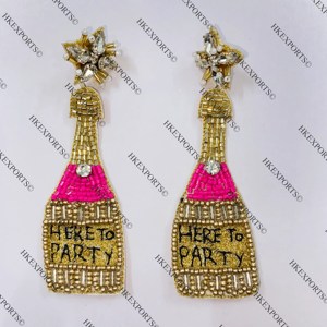 นี่คือต่างหูลูกปัดแชมเปญสำหรับเจ้าสาวทำมือสีขาวทองสีชมพูเครื่องประดับเจ้าสาวในงานแต่งงานชุบทอง - Product Image 1