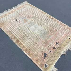 3.9x5.8 ft Rug, Turkish Vintage Rug, <b>Brown</b> Blue Check <b>Wool</b> Rug - Product Image 2