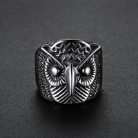 Bas quantité minimale de commande Bijoux en gros Bague hibou noir en acier inoxydable antique pour hommes