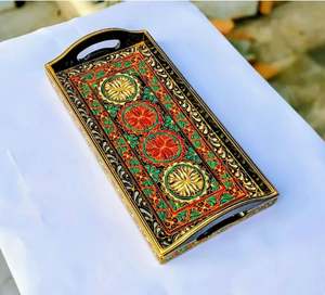 Plateau en bois peint à la main Swati Art, plateau de service en bois peint à la main en gros, plateau en bois peint à la main culturel - Product Image 2