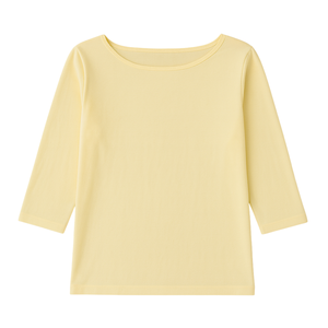 Camiseta de Mujer Amarilla con Cuello Redondo y Manga 3/4, 100% Algodón Orgánico de Lujo, Preencogido, Certificado GOTS, Ajuste Clásico, Suave y Premium - Product Image 1