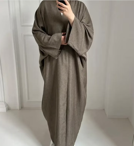 ชุดเดรสมุสลิมผ้าลินินอาบายาแขนหลวมสำหรับผู้หญิงดีไซน์เรียบง่ายหรูหรา4ฤดู - Product Image 3