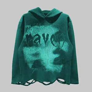 Gran oferta de ropa de calle, sudaderas con serigrafía personalizada, jerséis sólidos, sudaderas con capucha recortadas con dobladillo lavado ácido de gran tamaño para hombre - Product Image 6