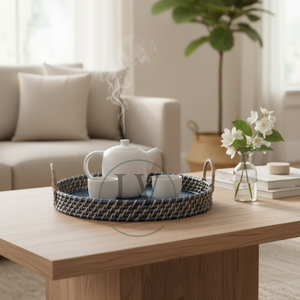 Handwicker Natural Round Rattan Serving <b>Tray</b> with Handles High Quality Serving <b>Tray</b> Made by Vietnamese Factory - Product Image 4