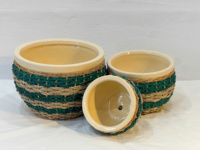Pot Bunga Porselen Vietnam Berkualitas Tinggi dengan Anyaman Rumput Laut Ramah Lingkungan untuk Taman Luar Ruangan Desain Modern Tradisional