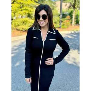 Robe longue en tissu ottoman sur mesure avec col polo, fabriquée en polyester - Product Image 2