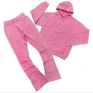 Chándal de peso pesado personalizado, chándal para hombre, pantalones de chándal apilados acampanados y chándales con capucha para hombre, conjuntos de sudaderas con capucha, Unisex - Product Image 3