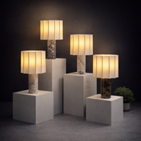Lampe de bureau LED sans fil à intensité variable tactile, avec base en marbre naturel de luxe et abat-jour en lin cannelé, idéale pour la maison, l'hôtel, le bureau et la table de chevet