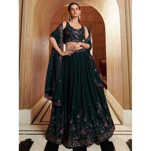 ชุดเลเฮนกาโชลีเจ้าสาวผ้าจอร์เจตต์สีเขียวหวาน ประดับเลื่อมปักลาย สง่างาม - Product Image 2