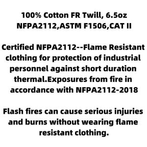 FR Tee Shirts NFPA 2112 & NFPA70E CAT 2 T-shirt en tricot de coton ignifuge Chemise résistante au feu - Product Image 2
